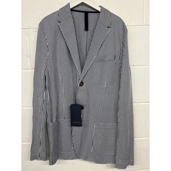Harris wharf London EU sz54 US 43 denim men 2b seersucker strip printed blazer - Picture 1 of 10